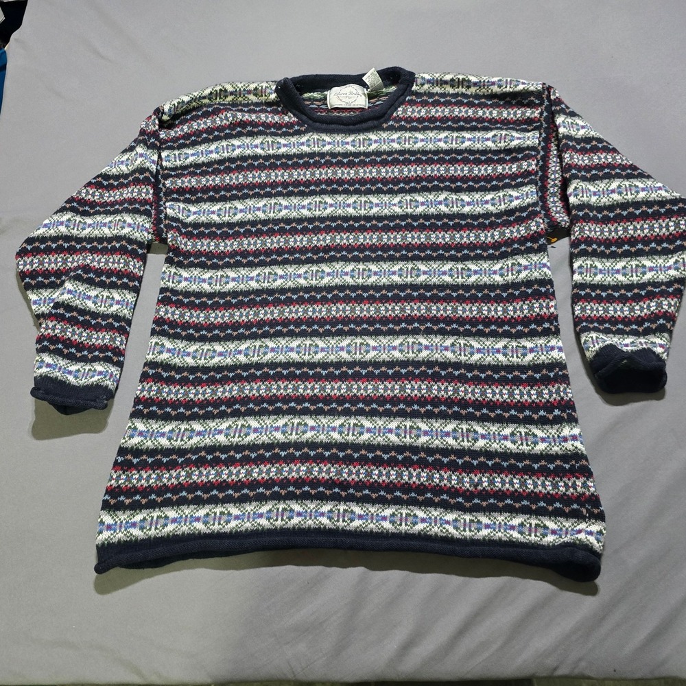 Lauren Brooke Sweater womens 3X Navy Blue Fair Isle Knit Ramie Cotton Pullover
